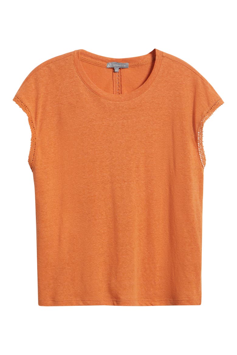 Crochet Cap Sleeve Tee, Alternate, color, ROASTED CARROT