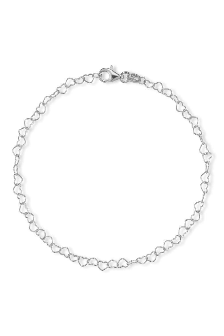 Heart Chain Anklet, Main, color, SILVER - 9 INCH
