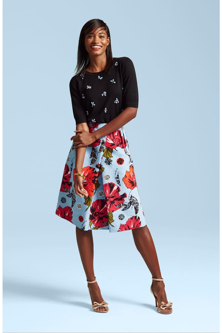 Floral Print Cotton & Silk Skirt, Alternate, color, BLUE DUSK MEDALLION FLORAL