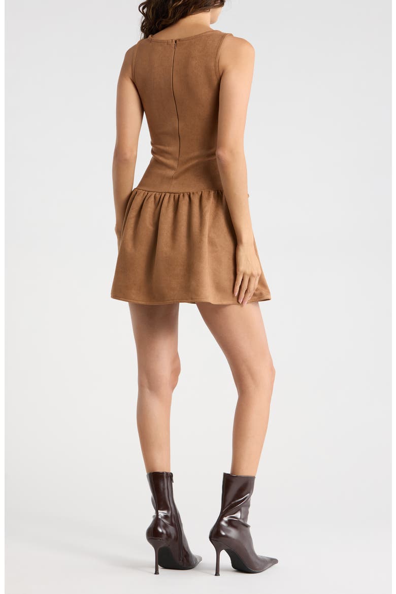 Faux Suede Sleeveless Drop Waist Minidress, Alternate, color, COGNAC