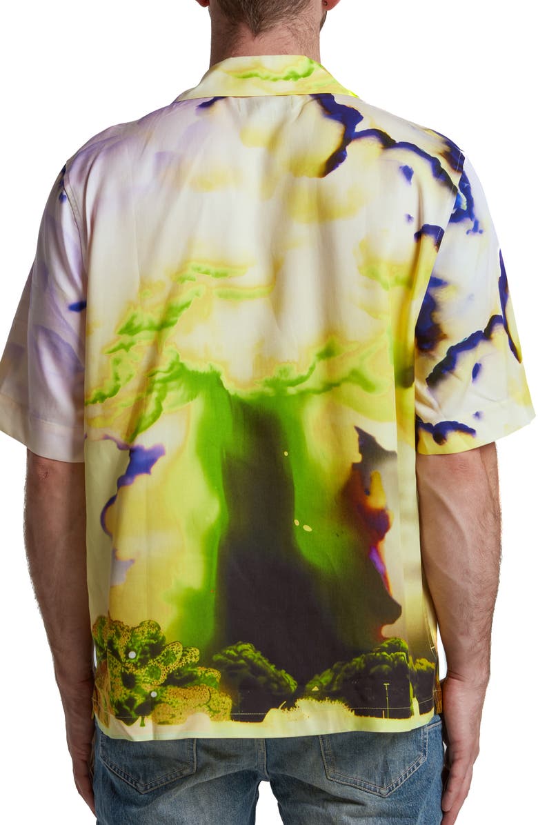 PURPLE BRAND Lyocell Graphic Camp Shirt, Alternate, color, Yellow Multi