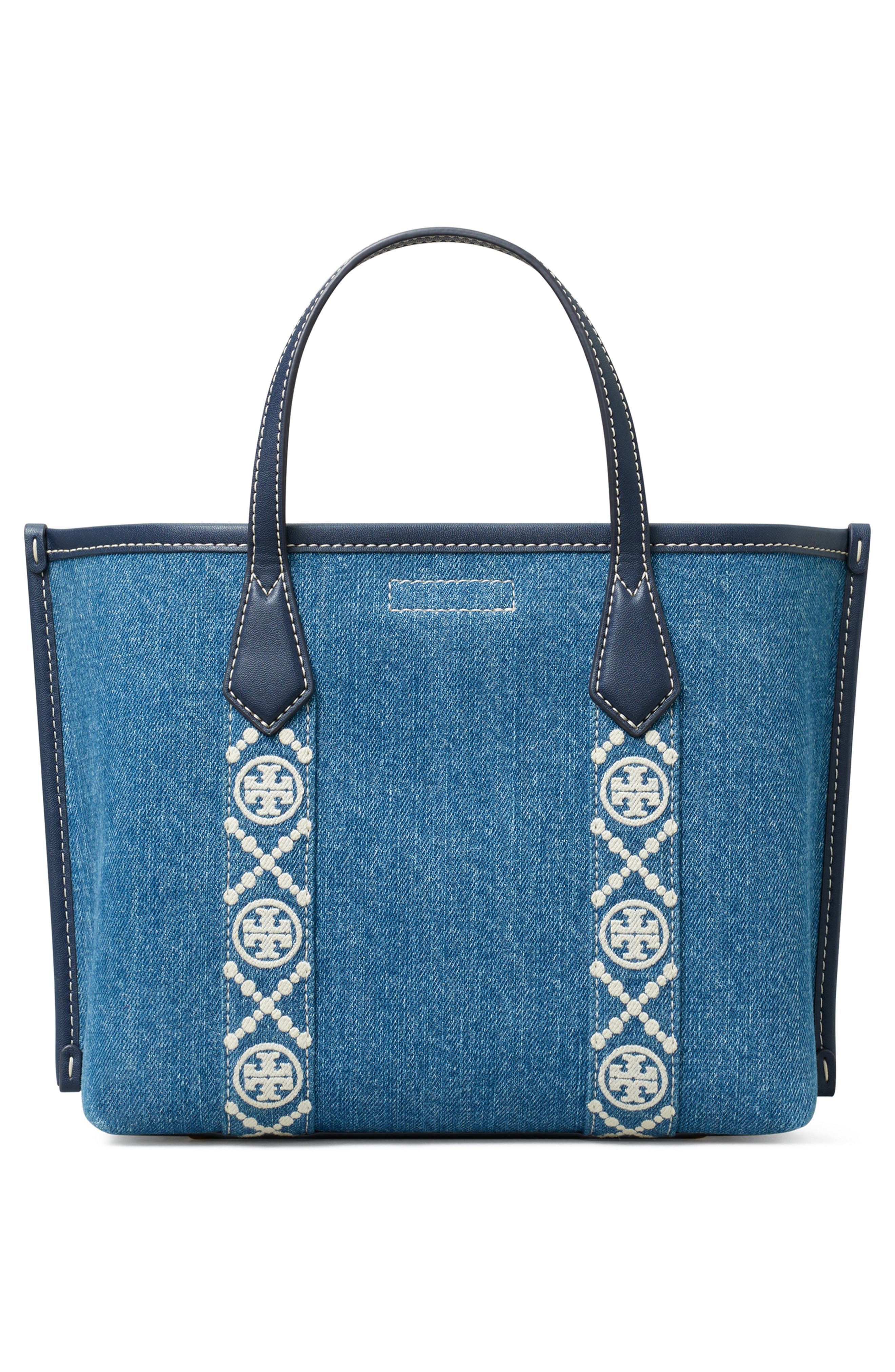Tory Burch Perry Triple Compartment Denim Tote, Alternate, color, 