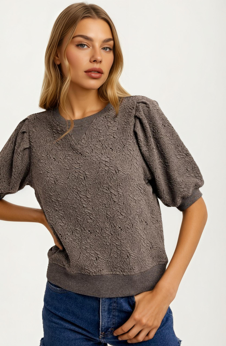 Knit and Lounge Textured Puff Sleeve Knit Top, Alternate, color, 