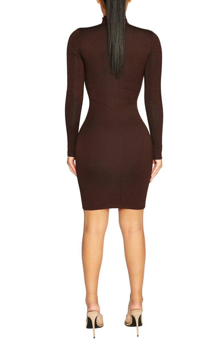 Naked Wardrobe Turtleneck Long Sleeve Asymmetric Minidress, Alternate, color, Dark Chocolate