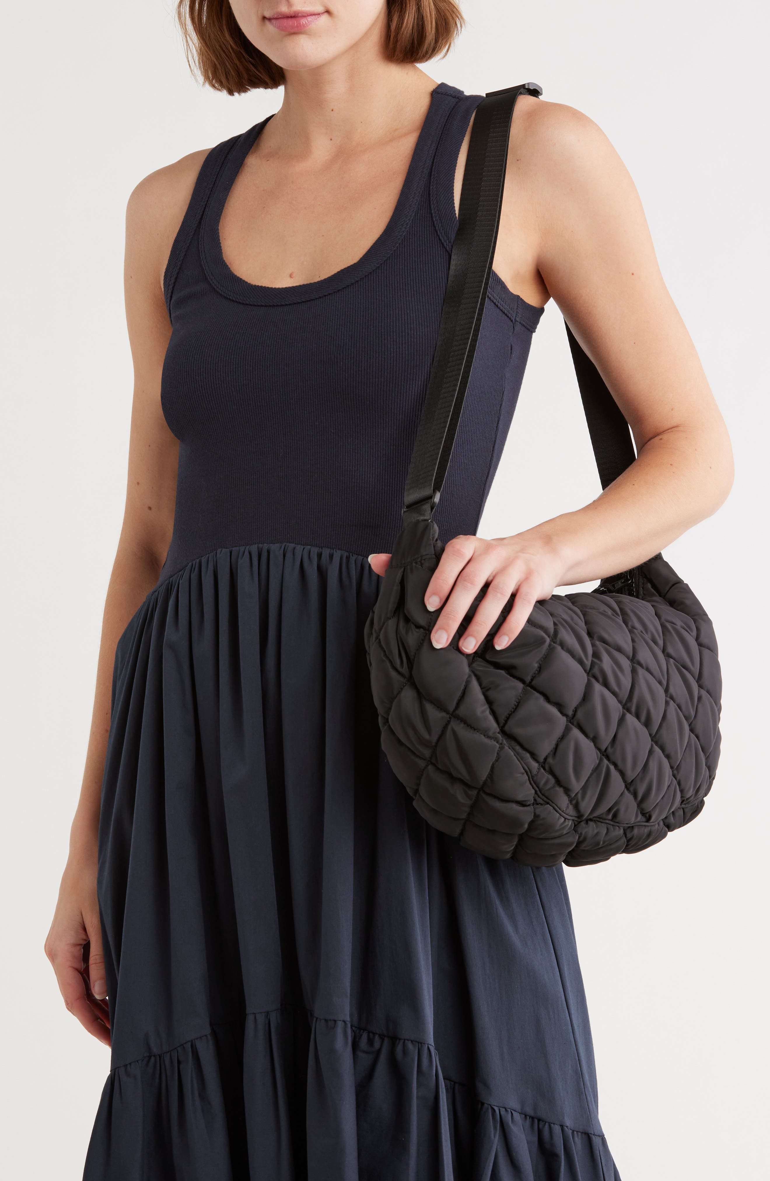 URBAN EXPRESSIONS HANDBAGS Half Moon Quilted Shoulder Bag, Alternate, color, Black