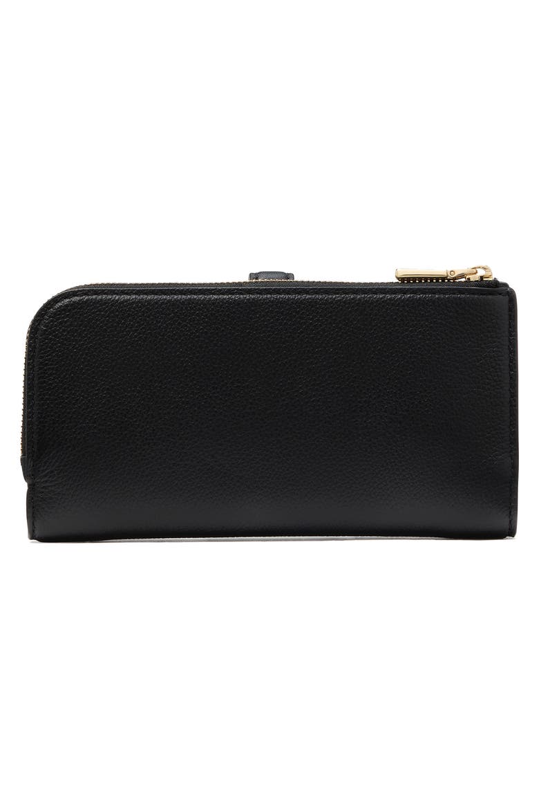 deco pebbled leather zip wallet, Alternate, color, BLACK