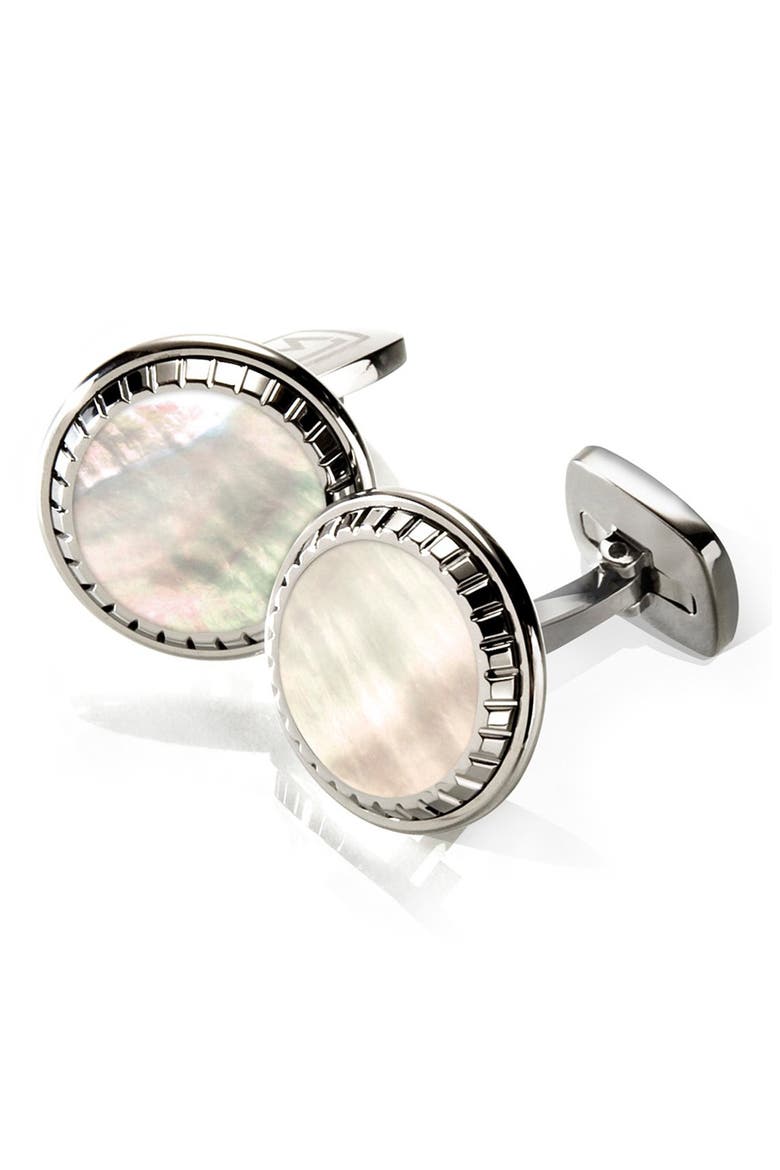 Stainless Steel Cuff Links, Main, color, STAINLESS STEEL/ WHITE PEARL