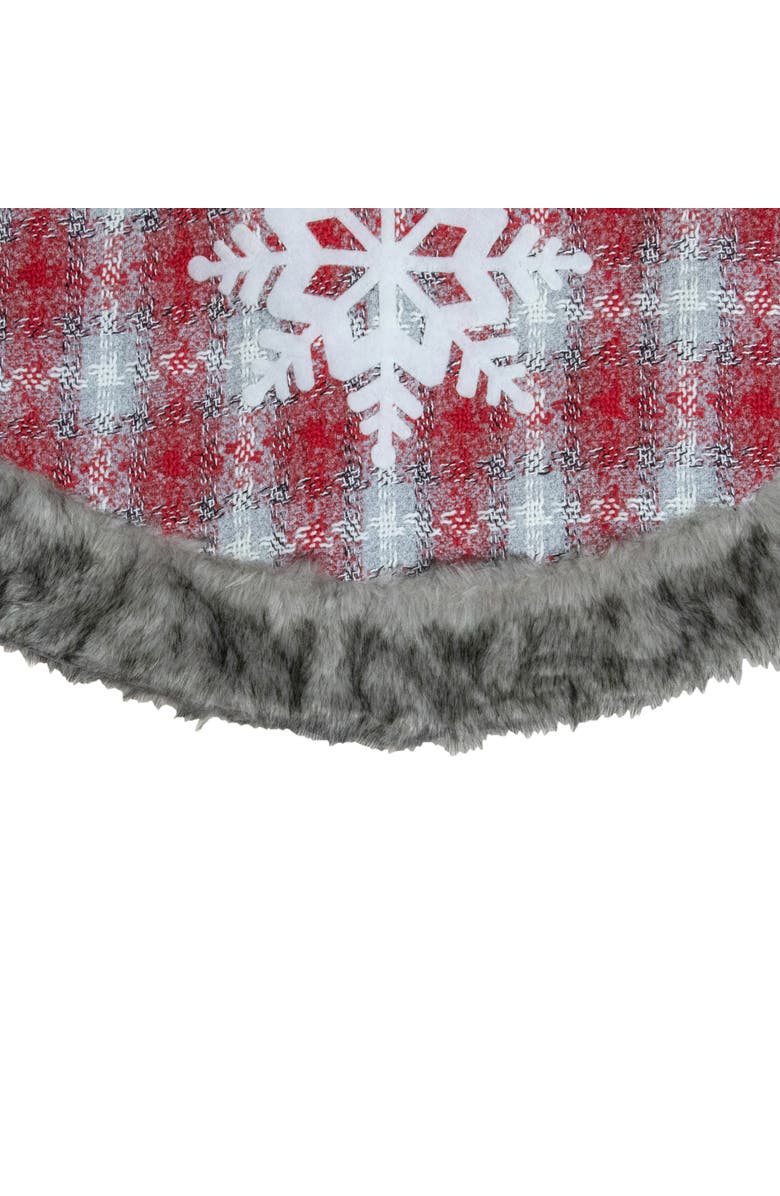 Northlight 48" Red and White Plaid Christmas Tree Skirt with Snowflake, Alternate, color, Red