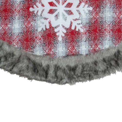 Northlight 48" Red And White Plaid Christmas Tree Skirt With Snowflake In Red
