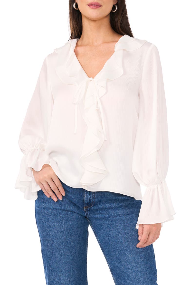 Ruffle Detail Textured Top, Main, color, NEW IVORY