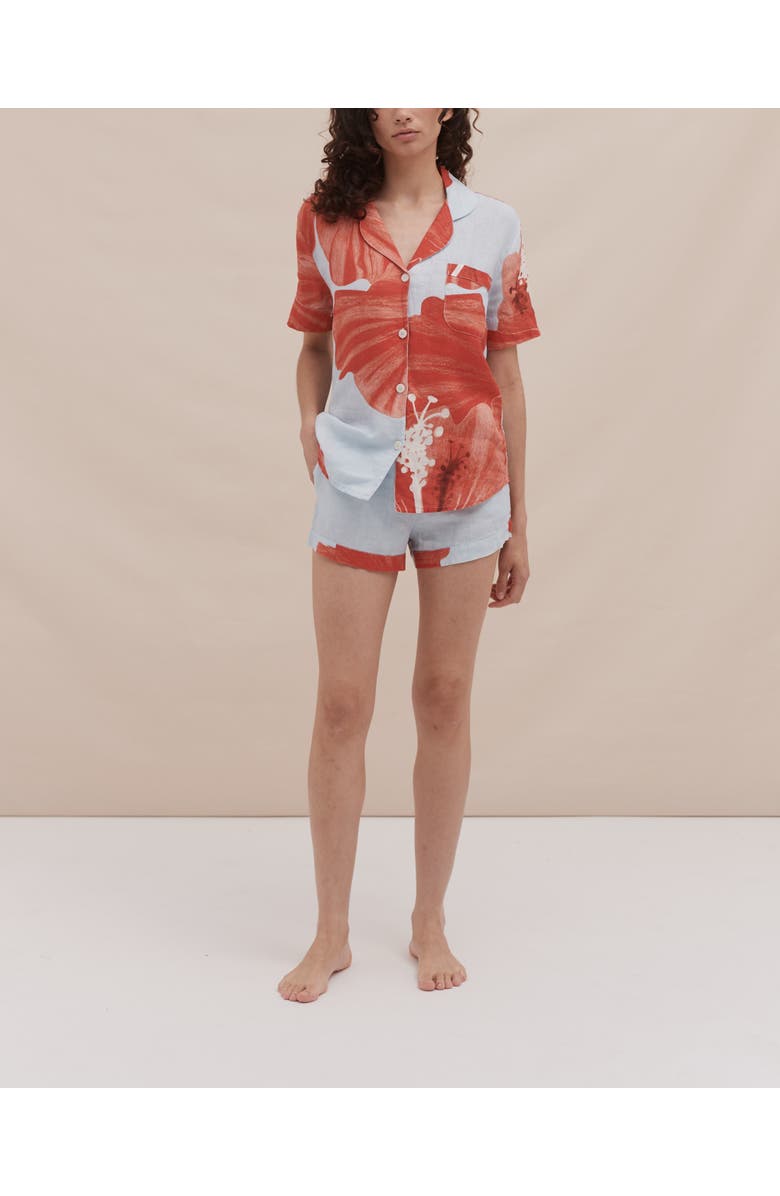 Desmond & Dempsey Short Sleeve Pajama Set, Main, color, Grand Hibiscus Blue/Red