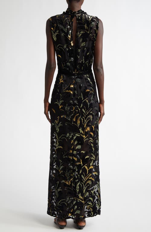 Shop Johanna Ortiz Fancy Sea Burnout Velvet Silk Chiffon Maxi Dress In Black