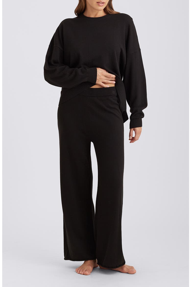 Cotton & Cashmere Crewneck Pajama Top, Alternate, color, BLACK