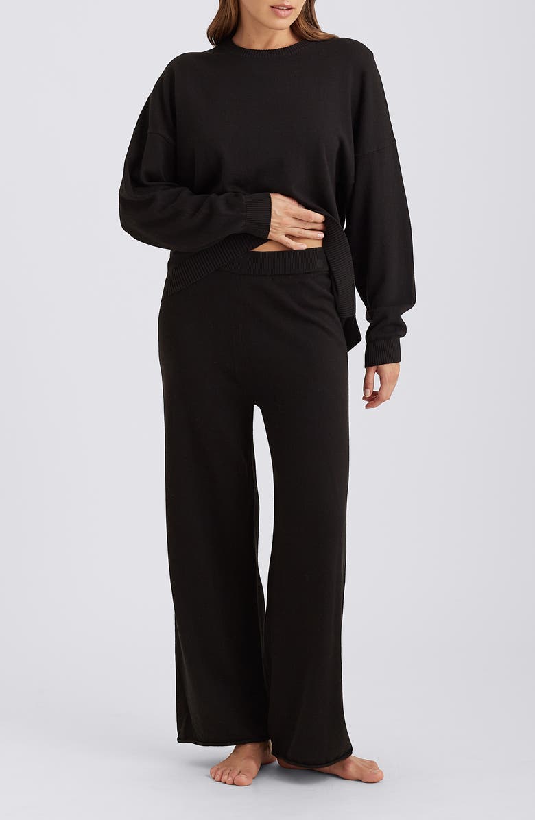 Papinelle Cotton & Cashmere Crewneck Pajama Top, Alternate, color, Black