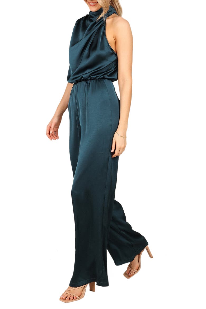 Savannah One-Shoulder Satin Jumpsuit, Alternate, color, TEAL