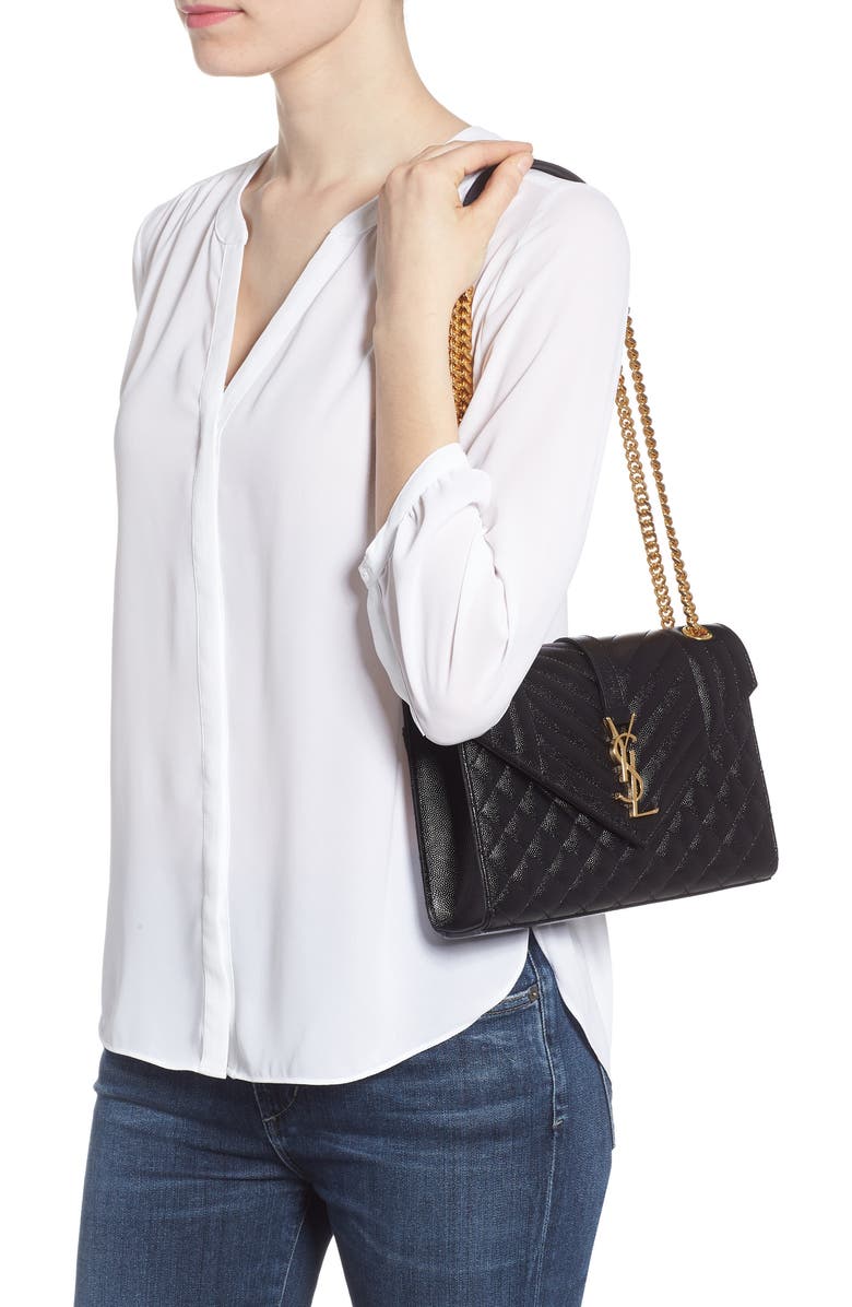 Saint Laurent Medium Cassandra Quilted Leather Envelope Bag, Alternate, color,