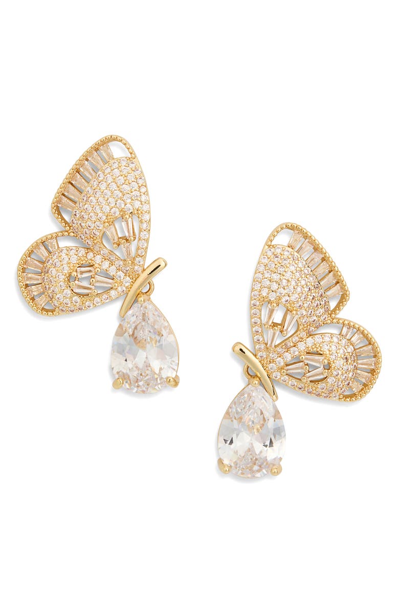 EYE CANDY LOS ANGELES Catalina Cubic Zirconia Butterfly Drop Earrings, Main, color, Gold