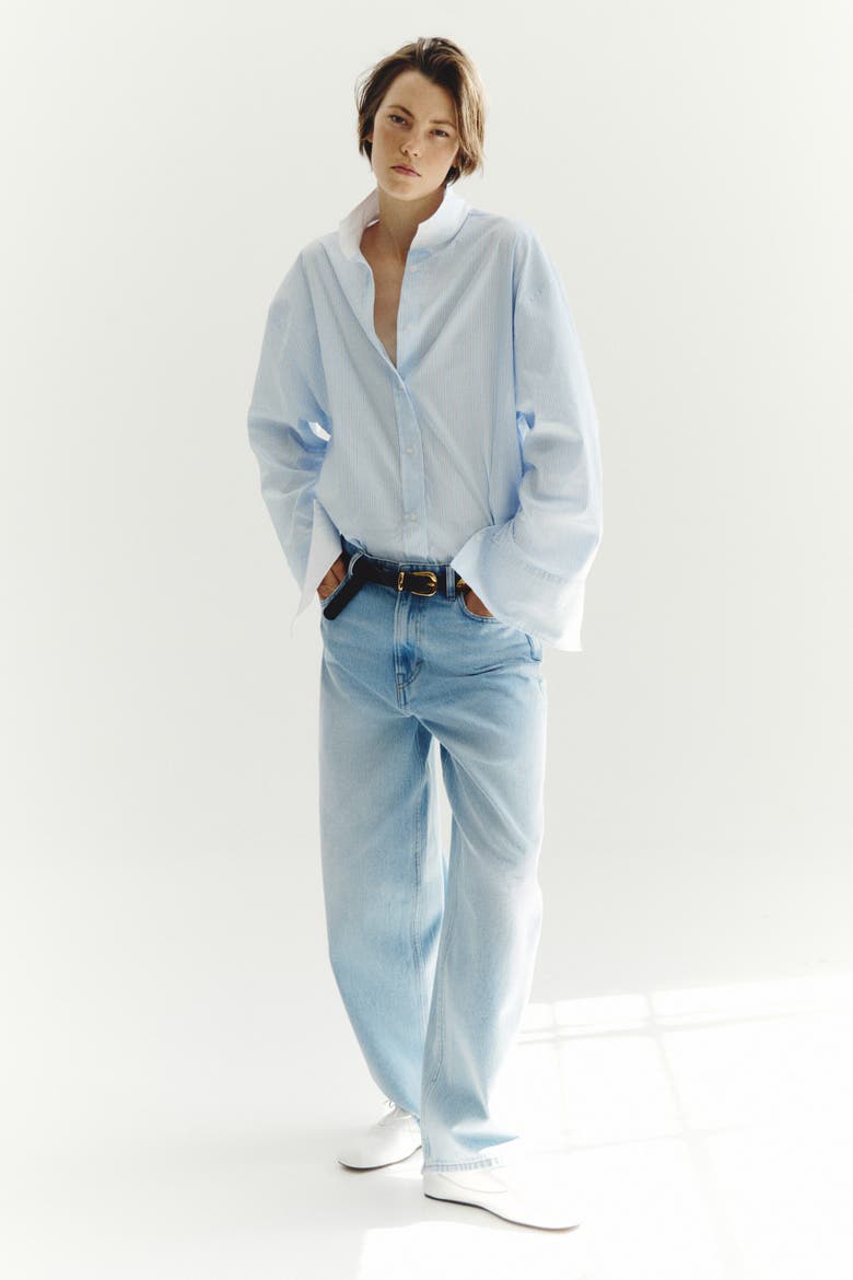 Baggy Regular-waist Barrel Jeans, Alternate, color, Light denim blue