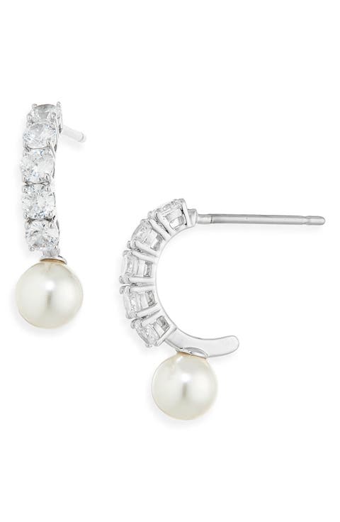 Shine Faux Pearl J-Hoop Earrings