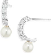 Nadri Shine Faux Pearl J-Hoop Earrings