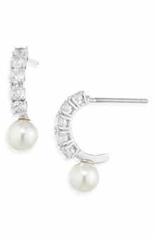 Nadri Shine Faux Pearl J-Hoop Earrings