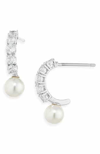 Nadri Shine Faux Pearl J-Hoop Earrings