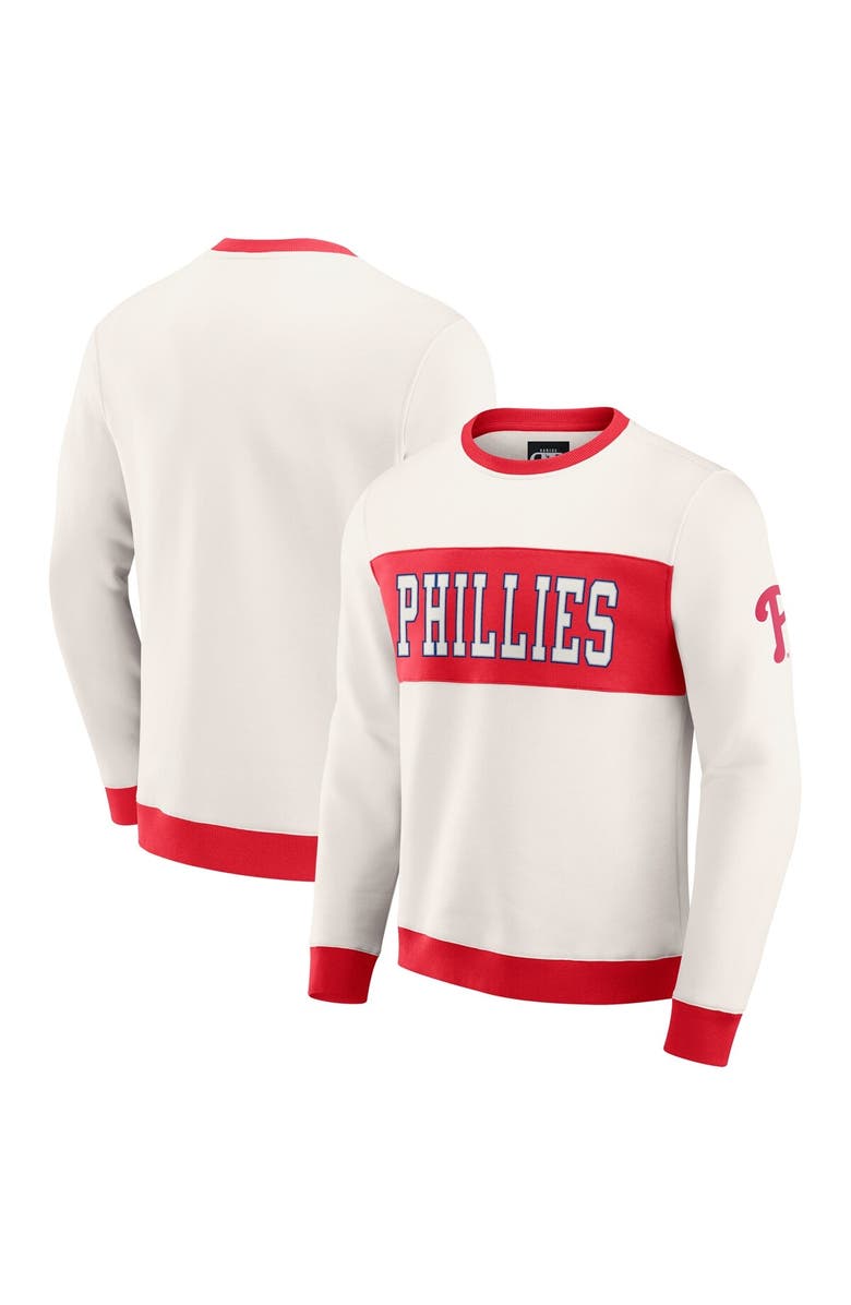 Darius Rucker Collection by Fanatics Men's Darius Rucker Collection by Fanatics  Cream Philadelphia Phillies Colorblock Crewneck Sweatshirt, Main, color, Cream