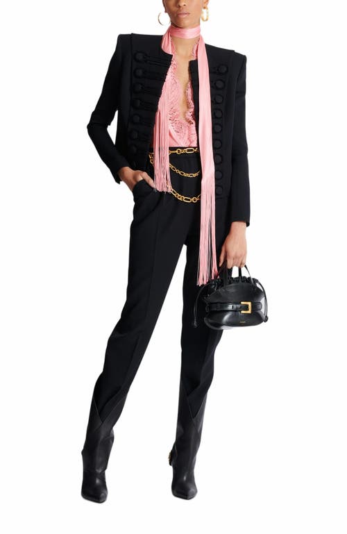 Balmain High-waisted Grain De Poudre Trousers In Black
