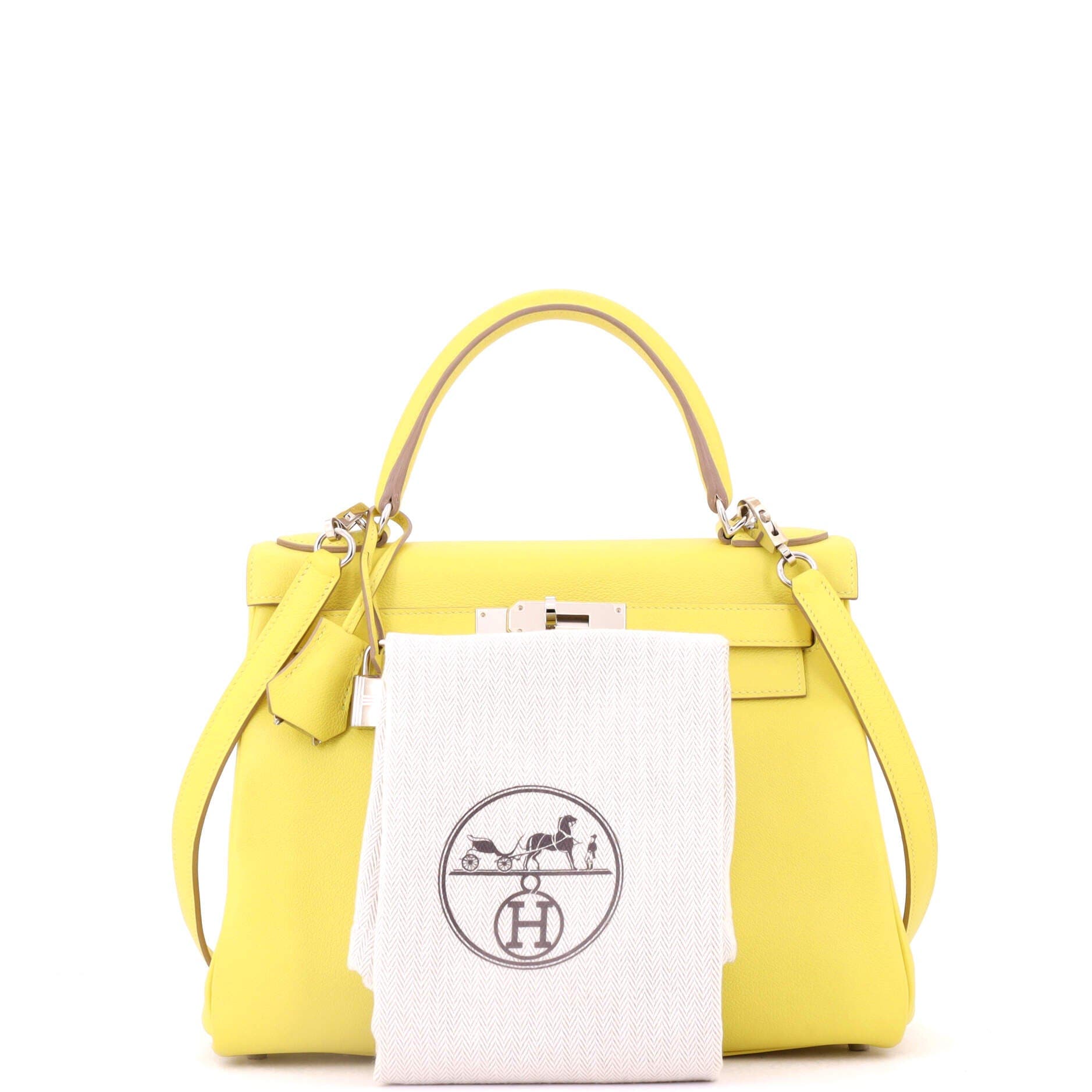 Pre-Owned Hermes Kelly Handbag Yellow Evercolor with Palladium Hardware 28, Alternate, color, 