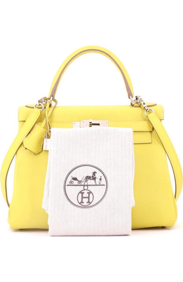 Pre-Owned Hermes Kelly Handbag Yellow Evercolor with Palladium Hardware 28, Alternate, color,