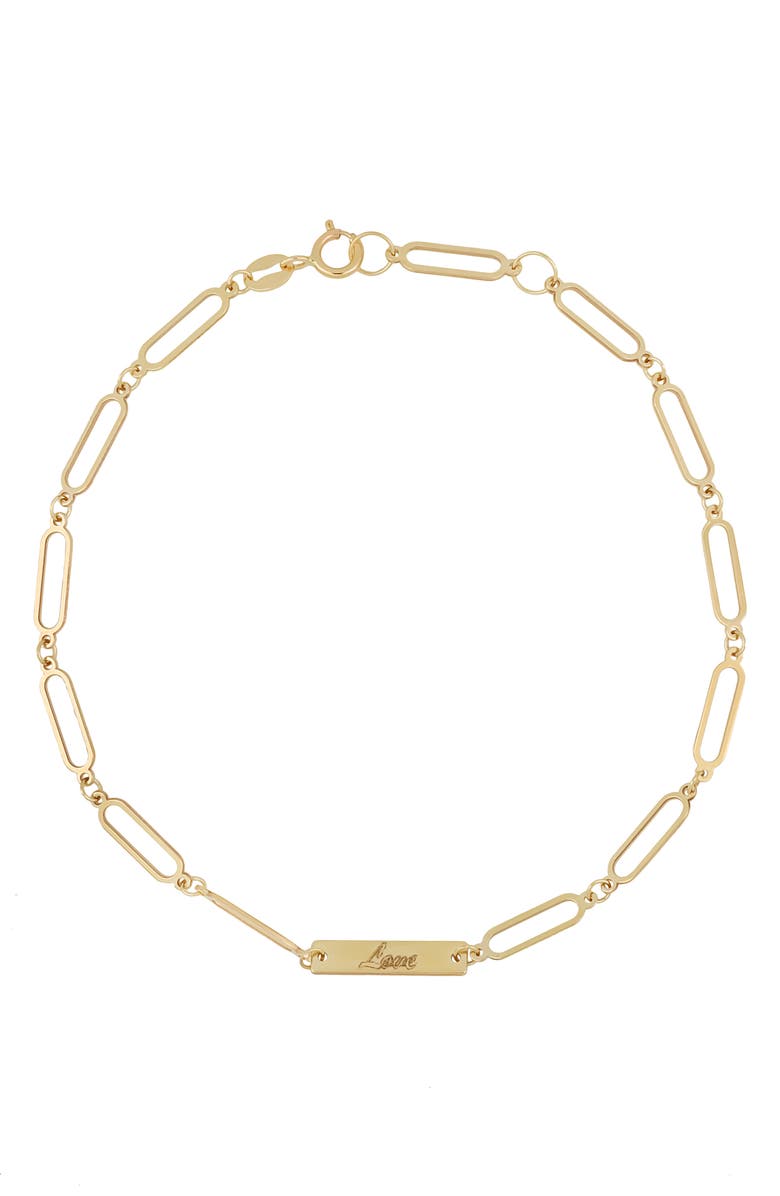 Bony Levy 14K Yellow Gold Love Paper Clip Chain Bracelet, Main, color, 