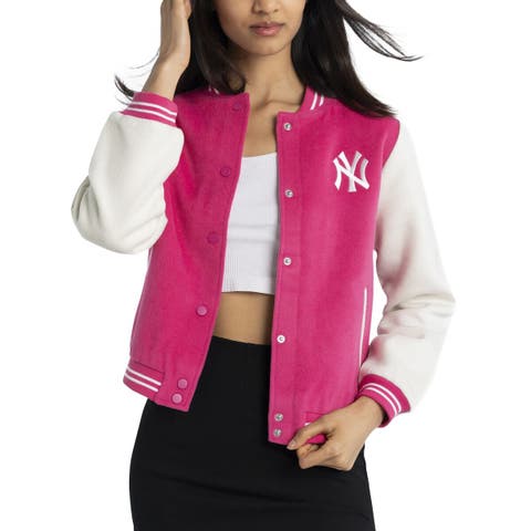 Women's Lusso  Pink New York Yankees Priya Full-Snap Varsity Jacket