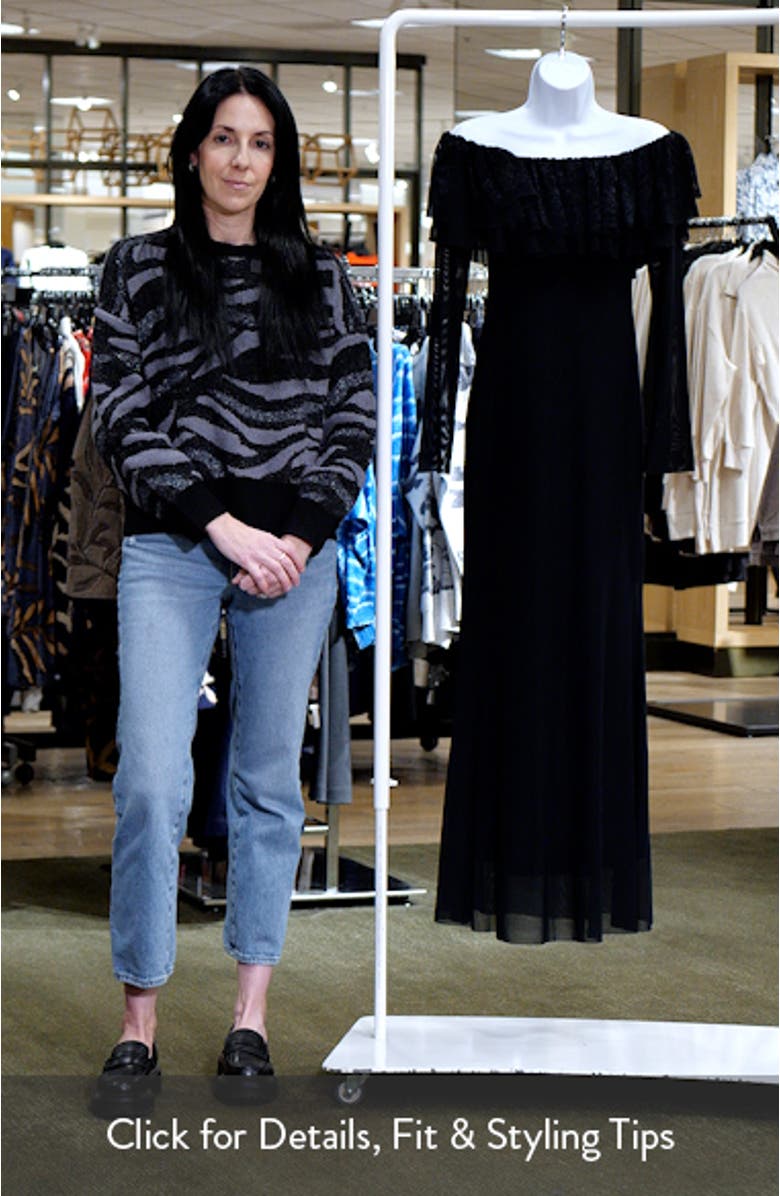 Betty Off the Shoulder Long Sleeve Mesh Maxi Dress, sales video thumbnail