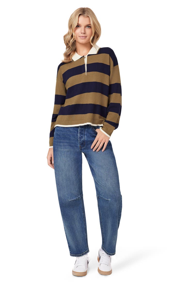 Stripe Polo Sweater, Alternate, color, MILITARY OLIVE/ SKY
