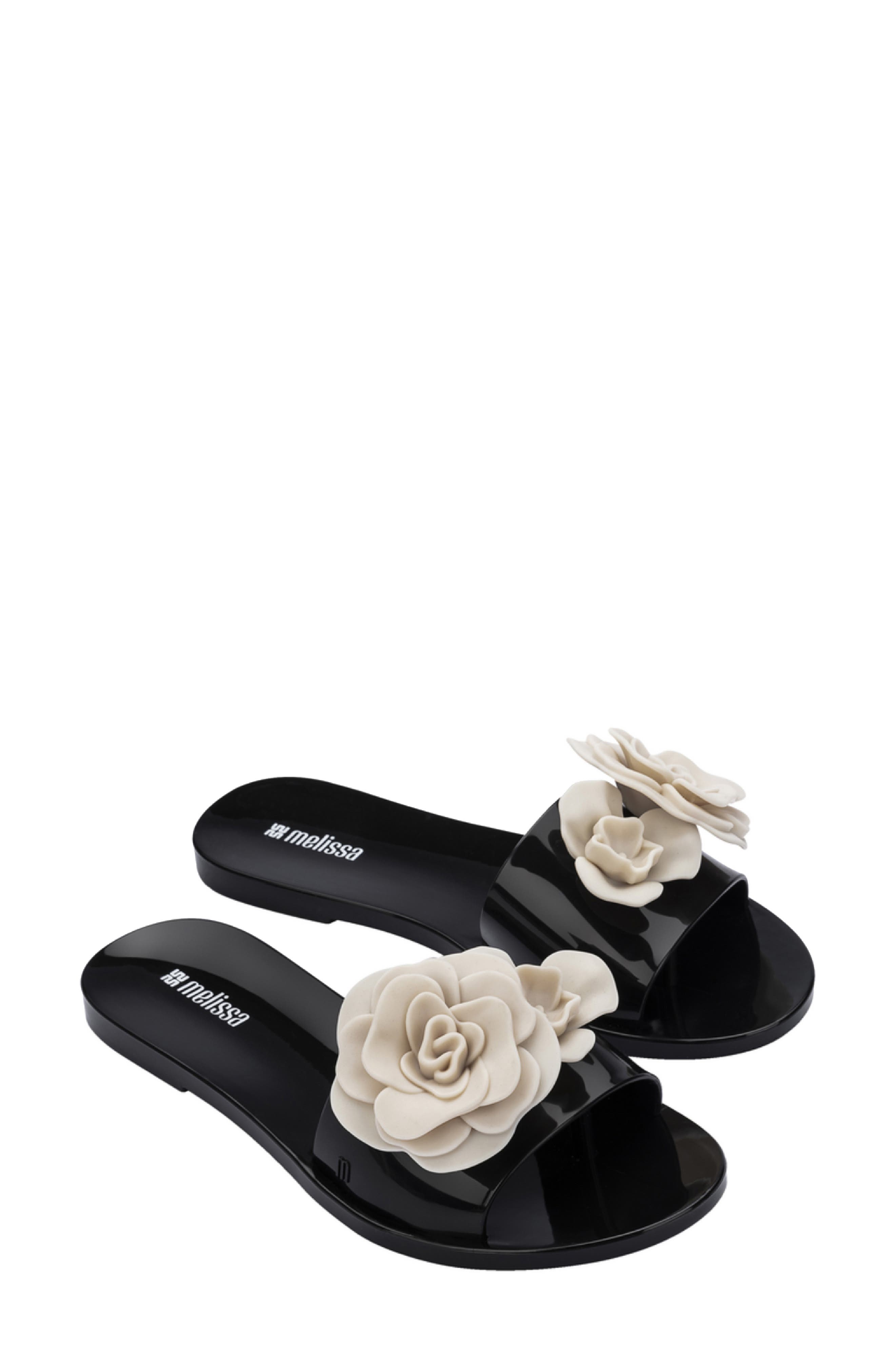 Melissa Babe Petals Slide Sandal, Main, color, Black/Beige