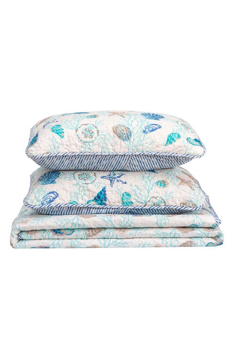Blue Coral Reversible Microfiber Quilt Set