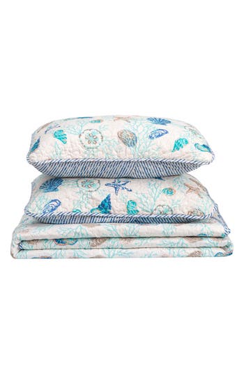 Woven & Weft Blue Coral Reversible Microfiber Quilt Set In Blue