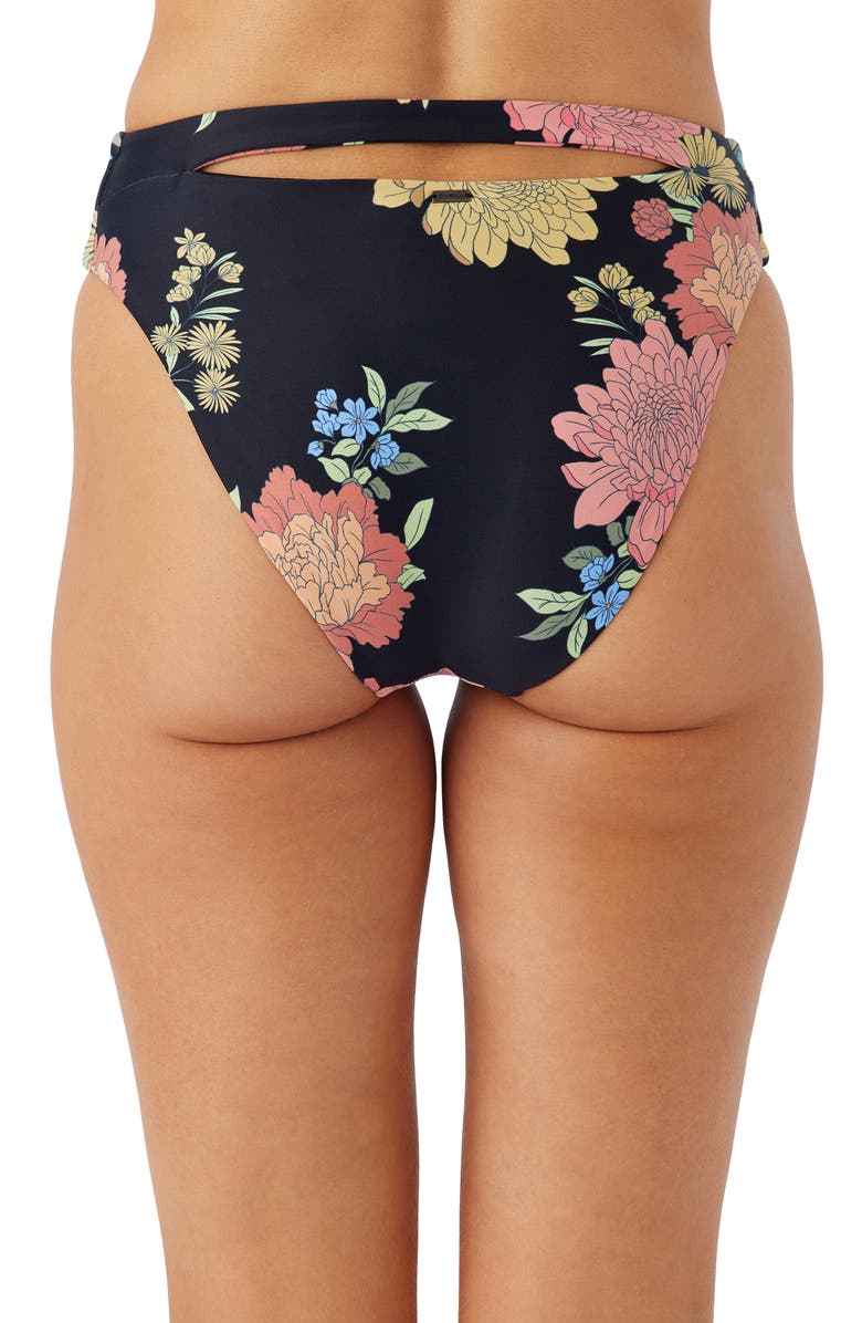 O'Neill Kali Floral High Cut Bikini Bottoms, Alternate, color, Black