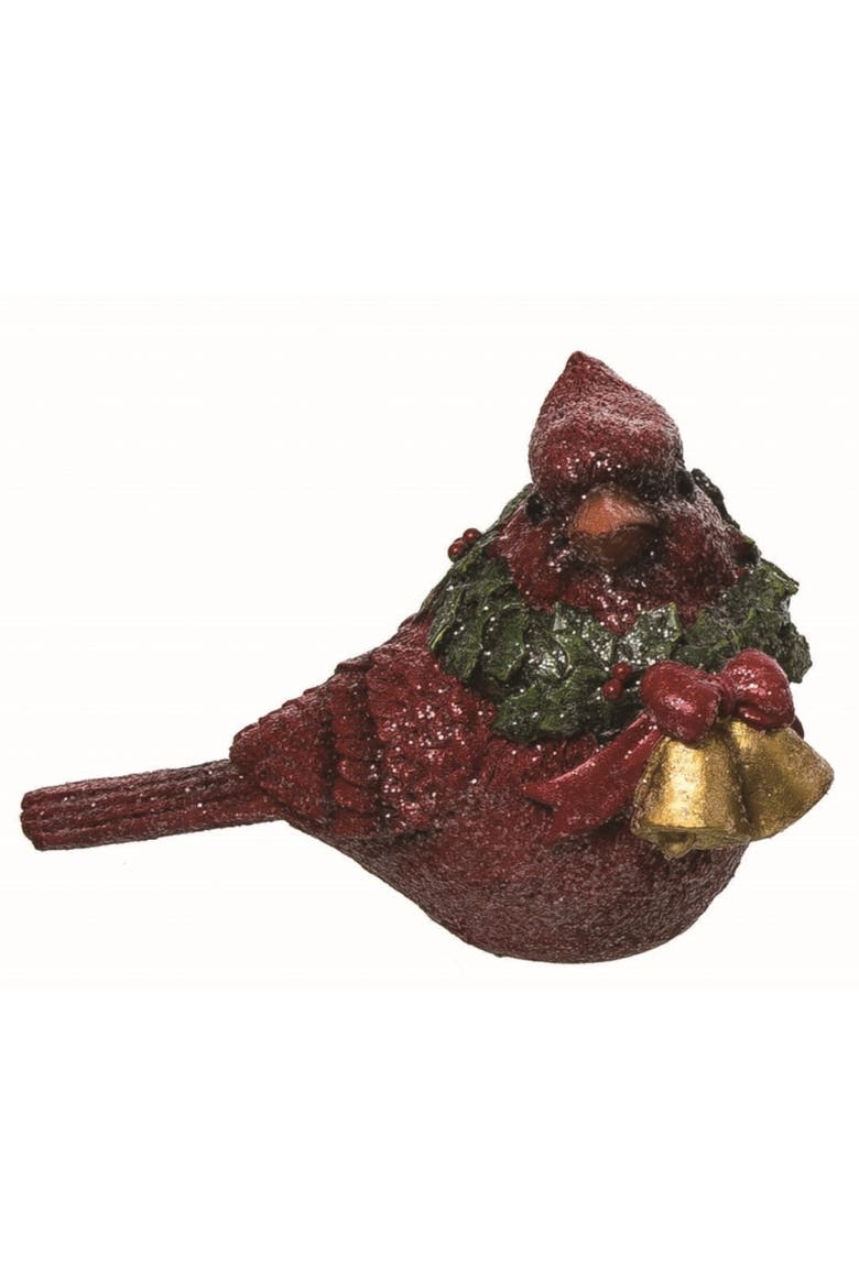 Resin Red Christmas Cardinal with Wreath Figurine, Main, color, Red