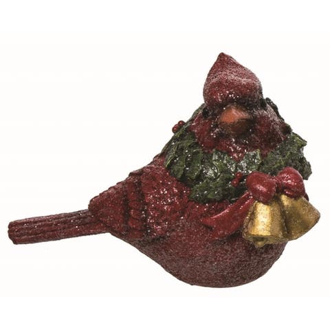 Resin Red Christmas Cardinal with Wreath Figurine