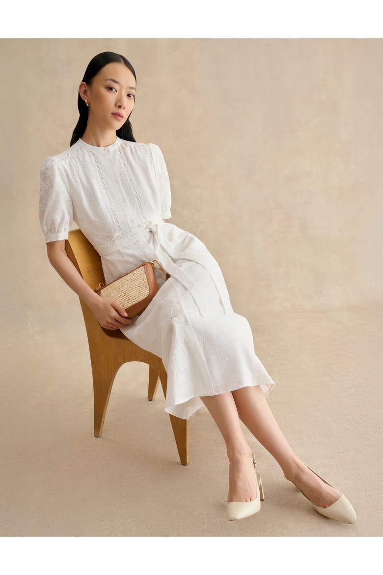 Amani Short Sleeve Midi Dress, Alternate, color, White