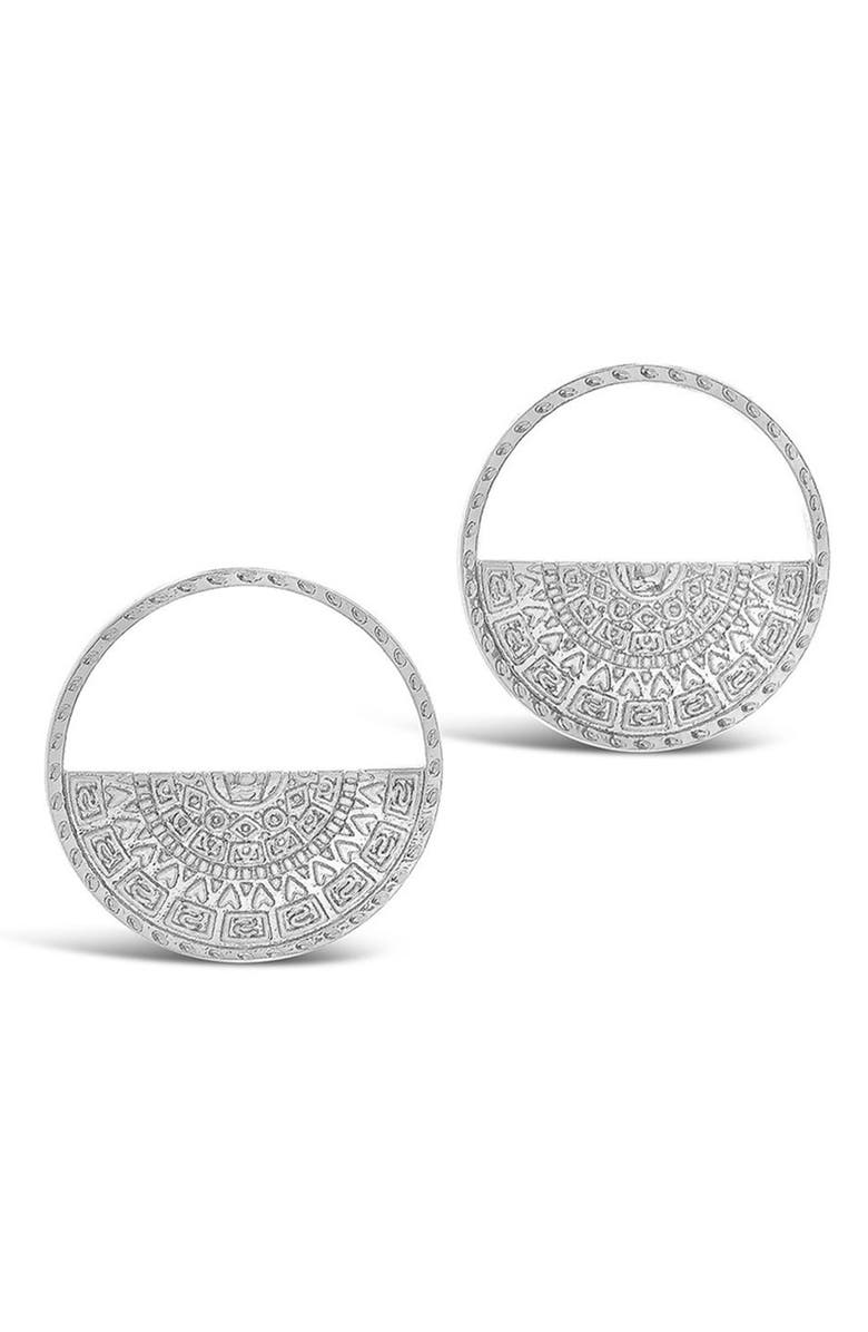 Sterling Forever Medallion Engraved Half Circle Stud Earrings, Alternate, color,