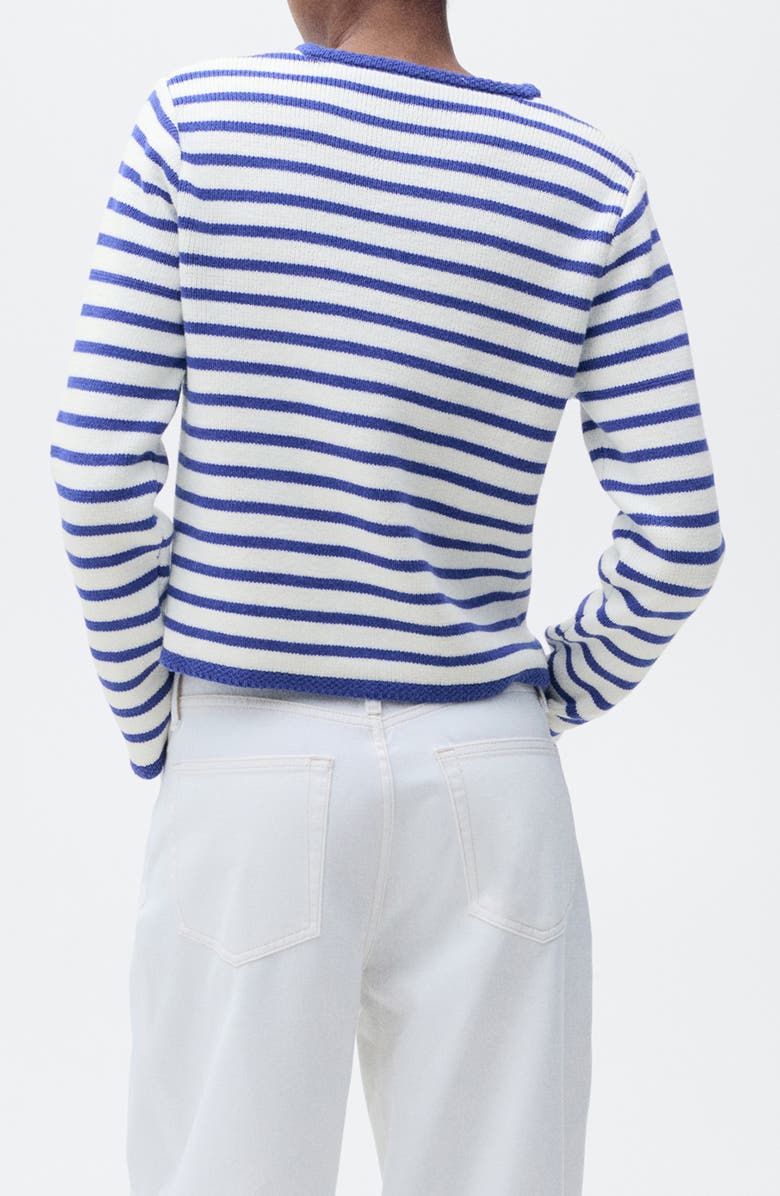 MANGO Stripe Cotton Blend Cardigan, Alternate, color, Blue