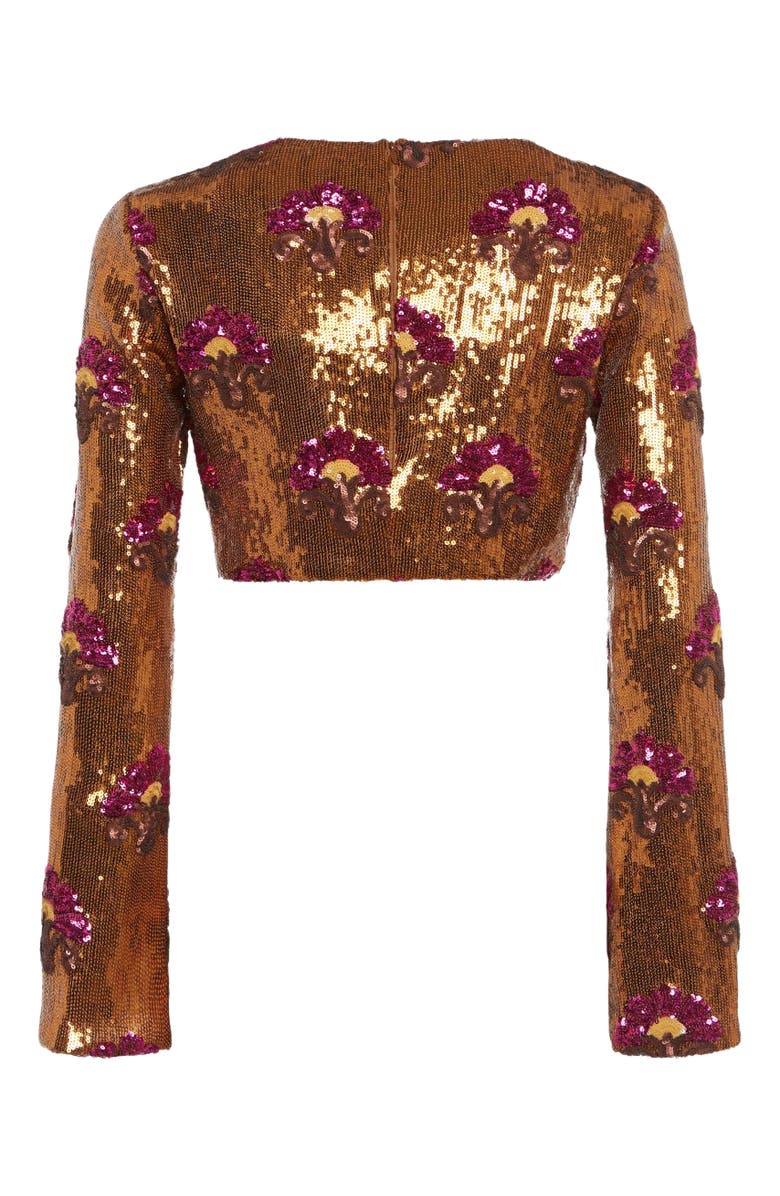 La DoubleJ Holly Crop Top Textured Sequins Rust, Alternate, color, Textured Sequins Rust