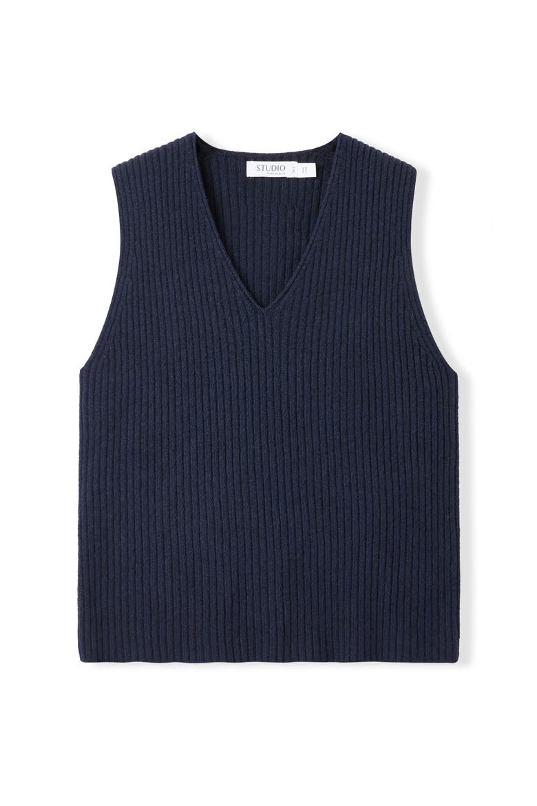 Ribbed V-Neck Tank Top, Alternate, color, Navy