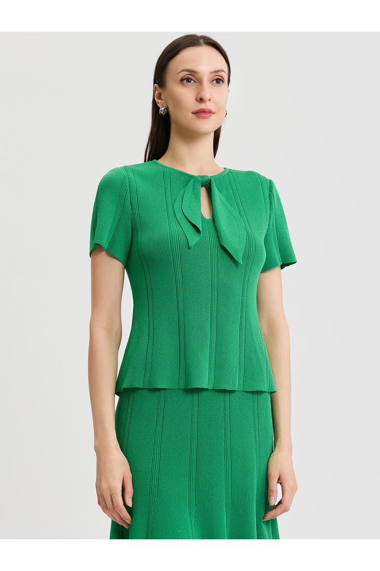 Tonal Faux Tie Neck Soft Ribbed Knit Top, Alternate, color, Clover Field