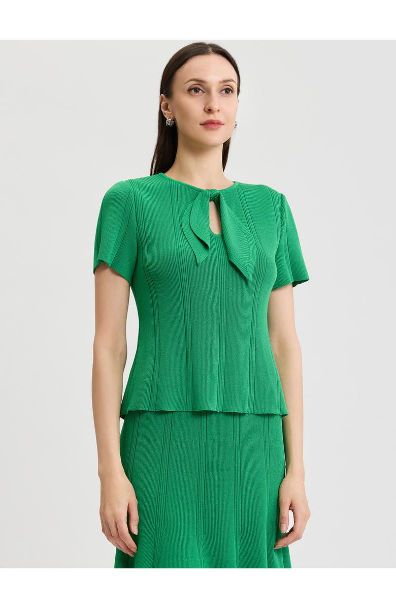 Misook Tonal Faux Tie Neck Soft Ribbed Knit Top, Alternate, color, Clover Field