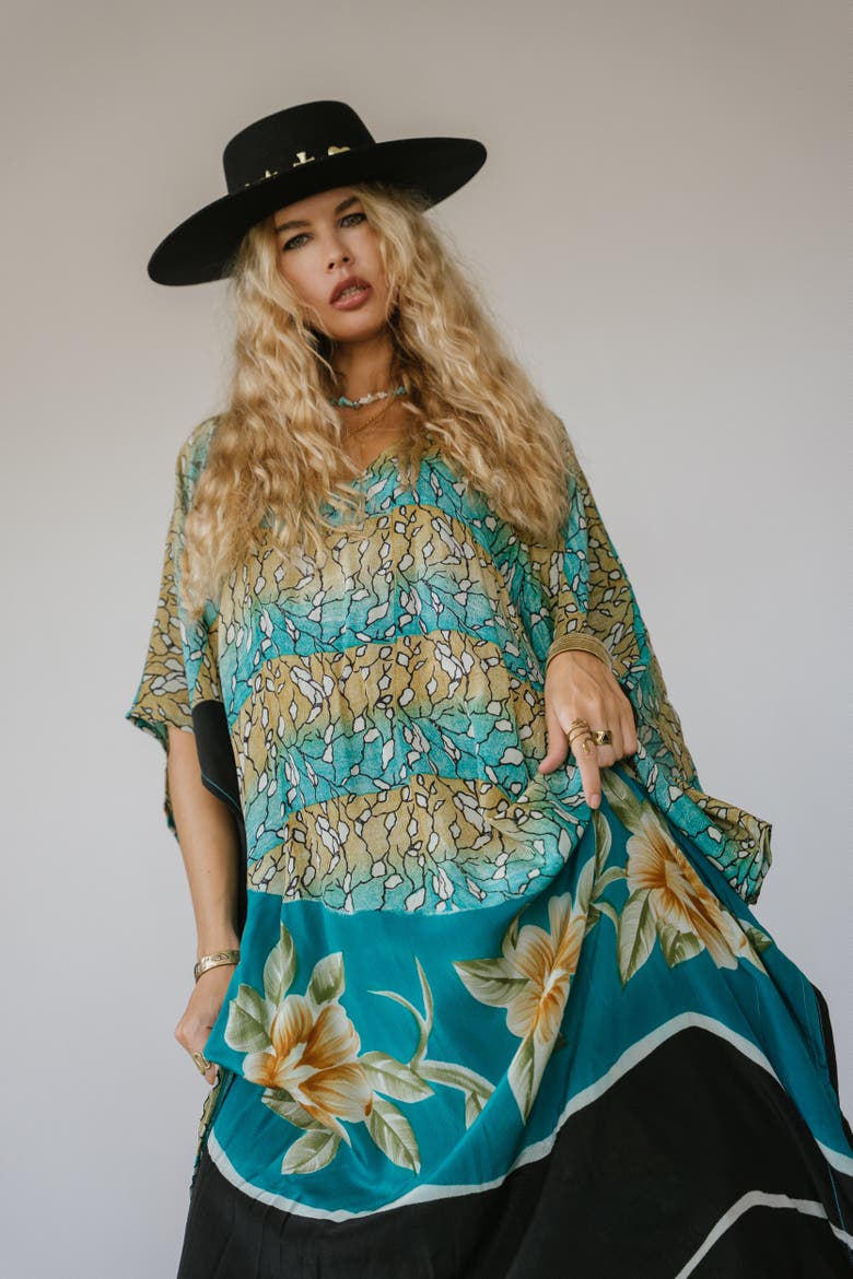 Long Caftan Taylor, Alternate, color, Turquoise & Black