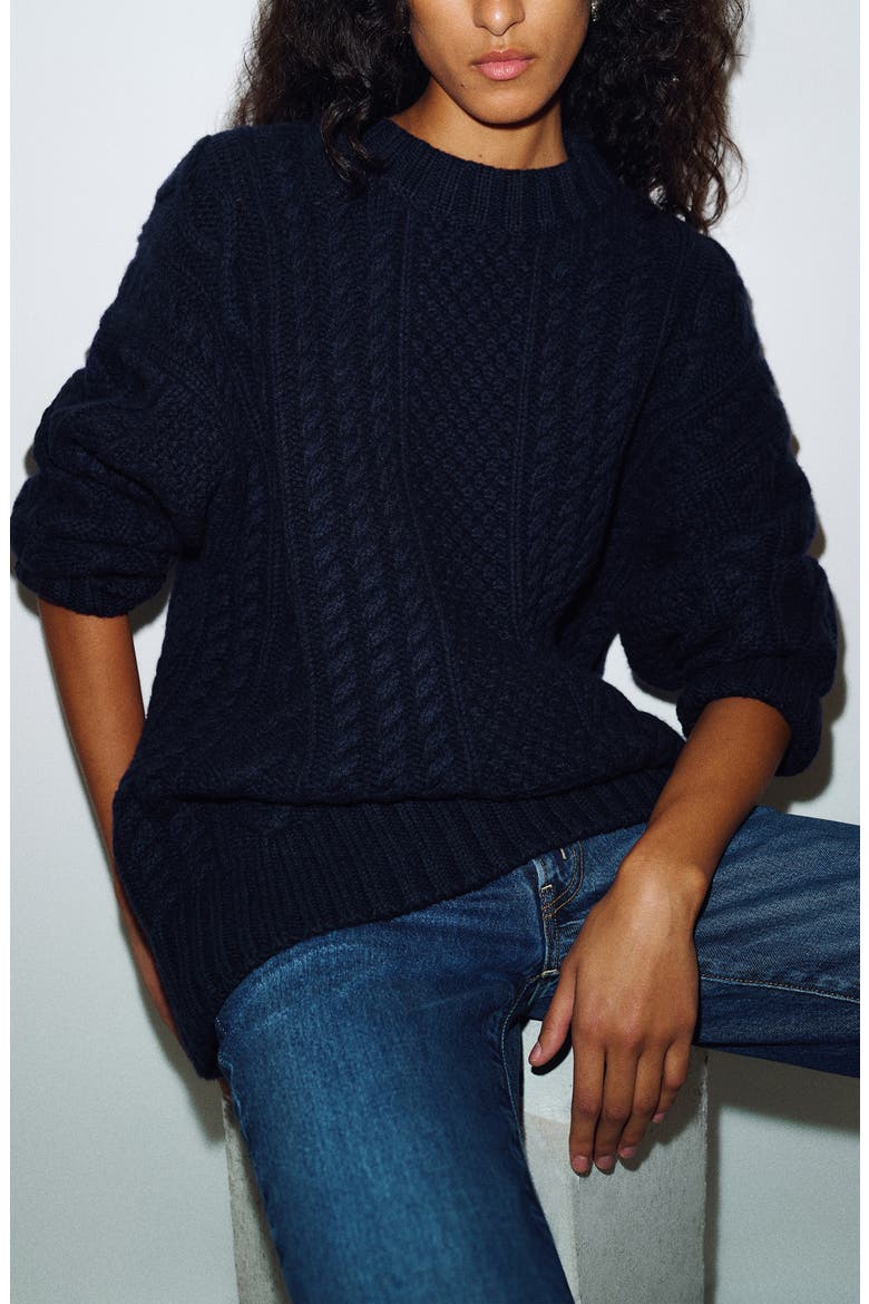 x Alexa Chung Oversized Cable Knit Sweater, Alternate, color, NAVY