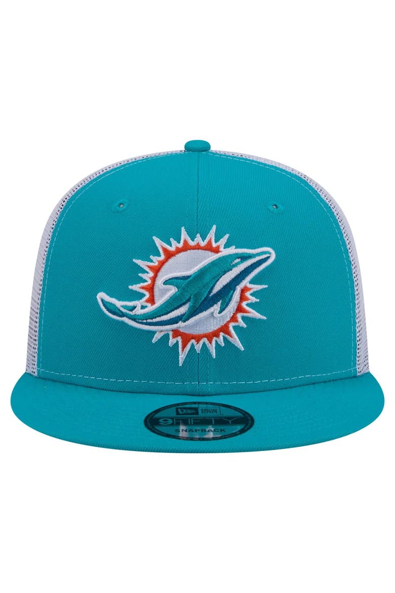 Men's New Era  Aqua Miami Dolphins Core Team 9FIFTY Trucker Snapback Hat, Alternate, color, Aqua